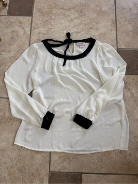 LOFT Cream Blouse with Black Neck Tie and Cuffs